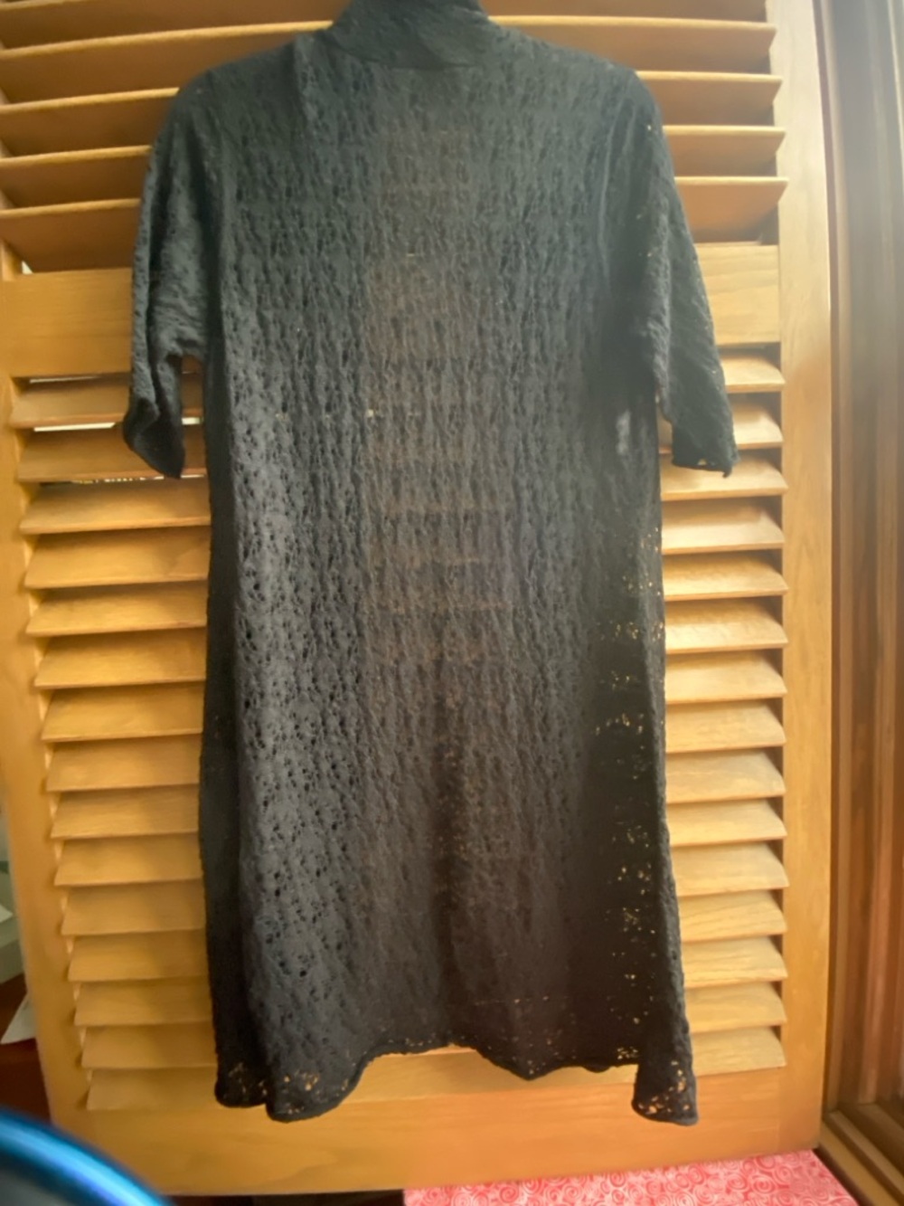 Eileen Fisher M Black Lacy Light Weight Wool Lacey Cardigan Elbow Length Sleeves - Picture 4 of 14